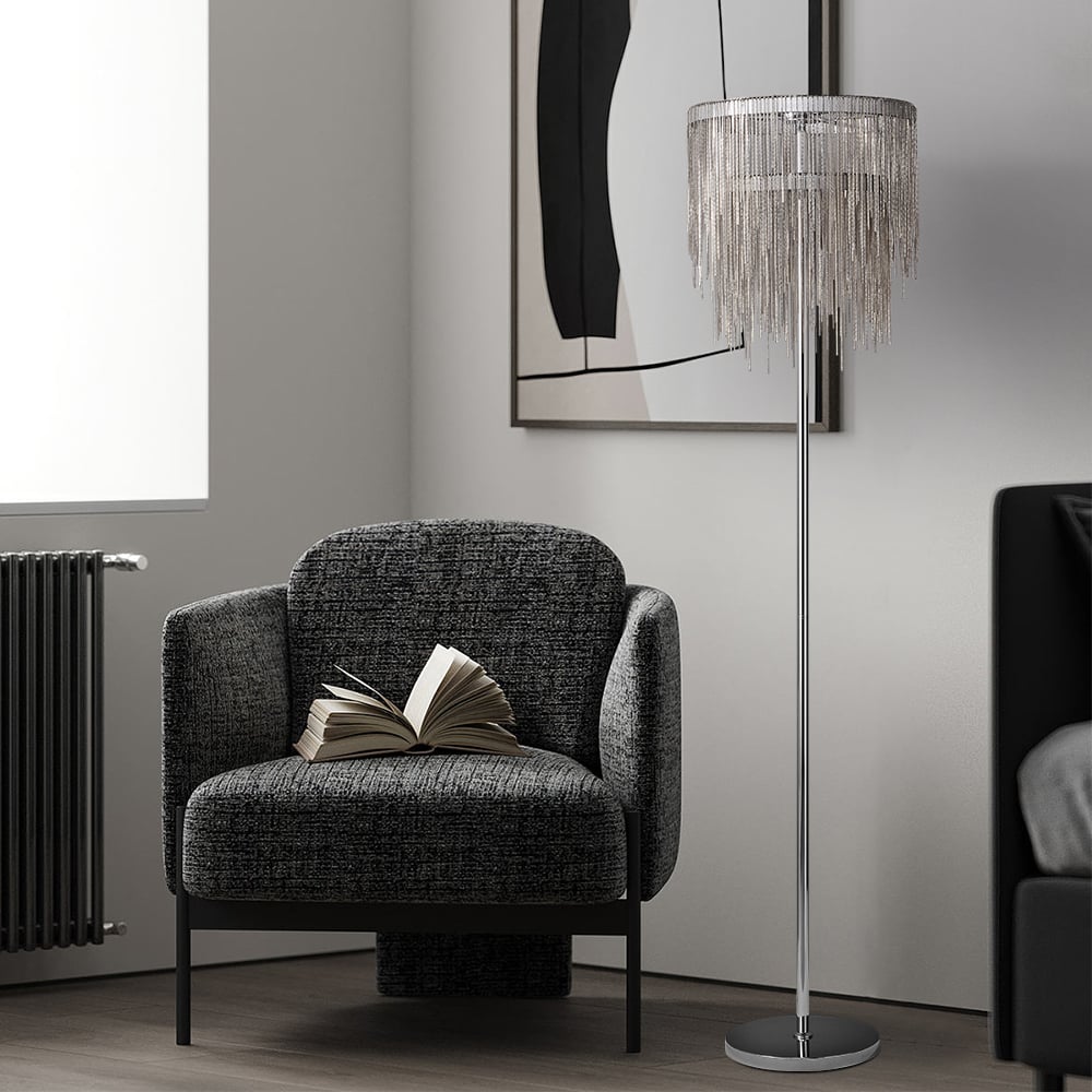 HMR - Postmodern Chrome LED Tassel Floor Lamp Home Decor Standing Lamp for Living Room