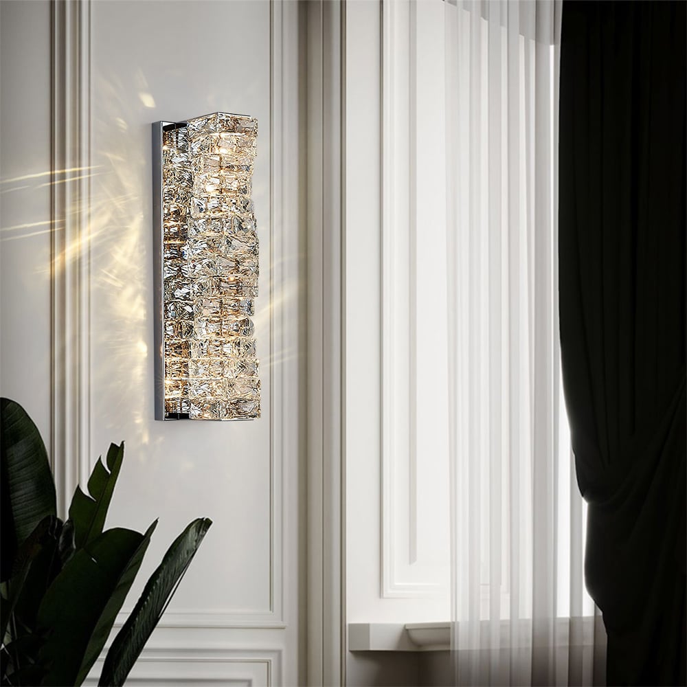 HMR - Modern Chrome Crystal Clear LED Wall Sconces Silver Bedside Wall Lamp with Warm light