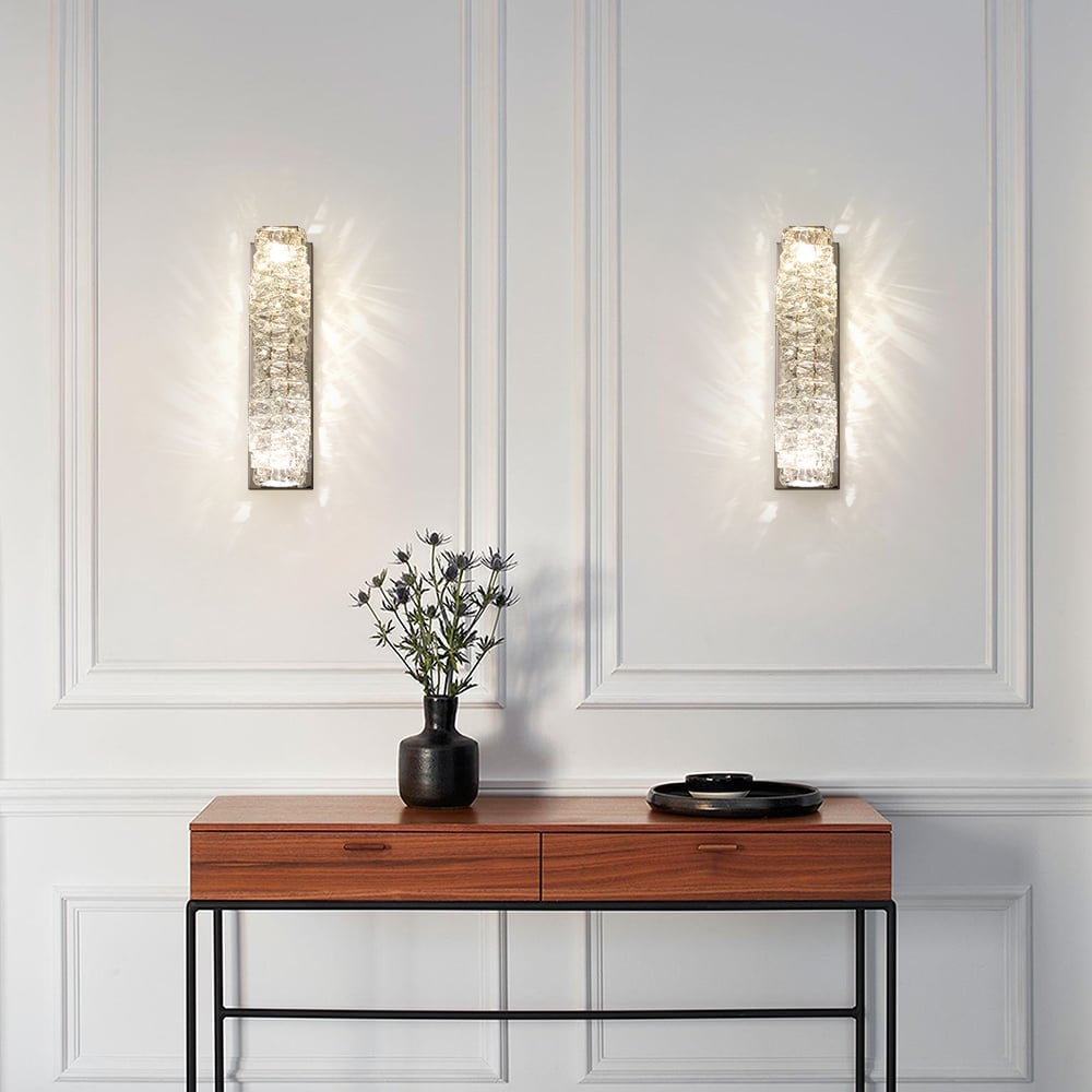 HMR - Modern Chrome Crystal Clear LED Wall Sconces Silver Bedside Wall Lamp with Warm light