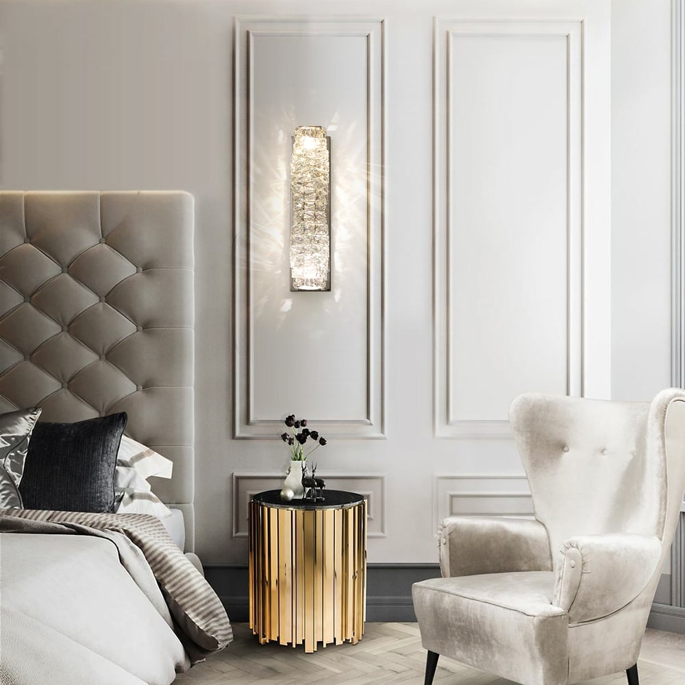 HMR - Modern Chrome Crystal Clear LED Wall Sconces Silver Bedside Wall Lamp with Warm light