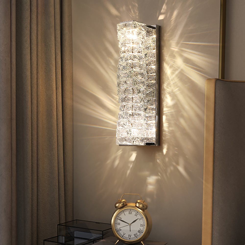 HMR - Modern Chrome Crystal Clear LED Wall Sconces Silver Bedside Wall Lamp with Warm light
