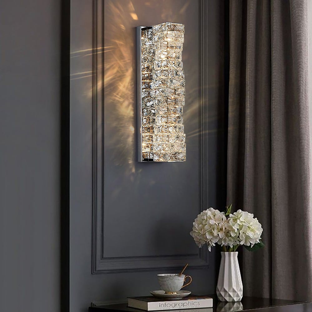 HMR - Modern Chrome Crystal Clear LED Wall Sconces Silver Bedside Wall Lamp with Warm light