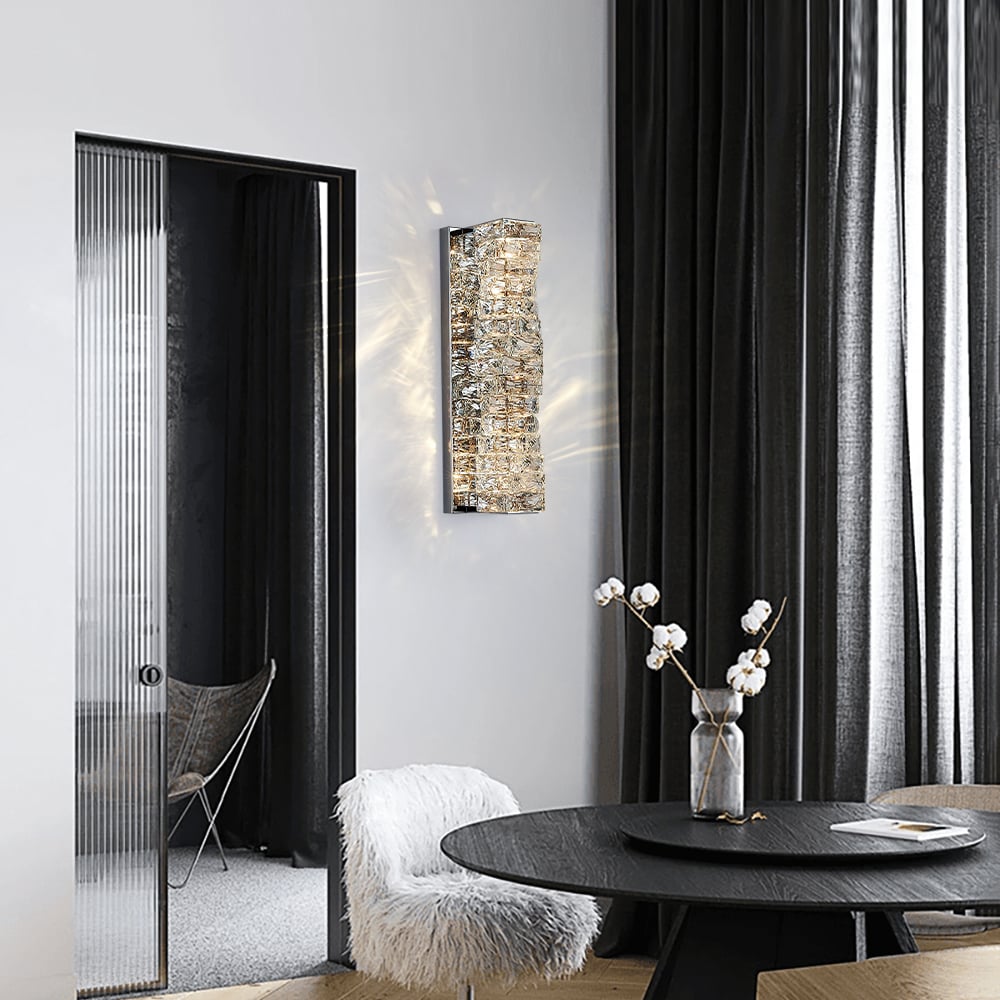 HMR - Modern Chrome Crystal Clear LED Wall Sconces Silver Bedside Wall Lamp with Warm light