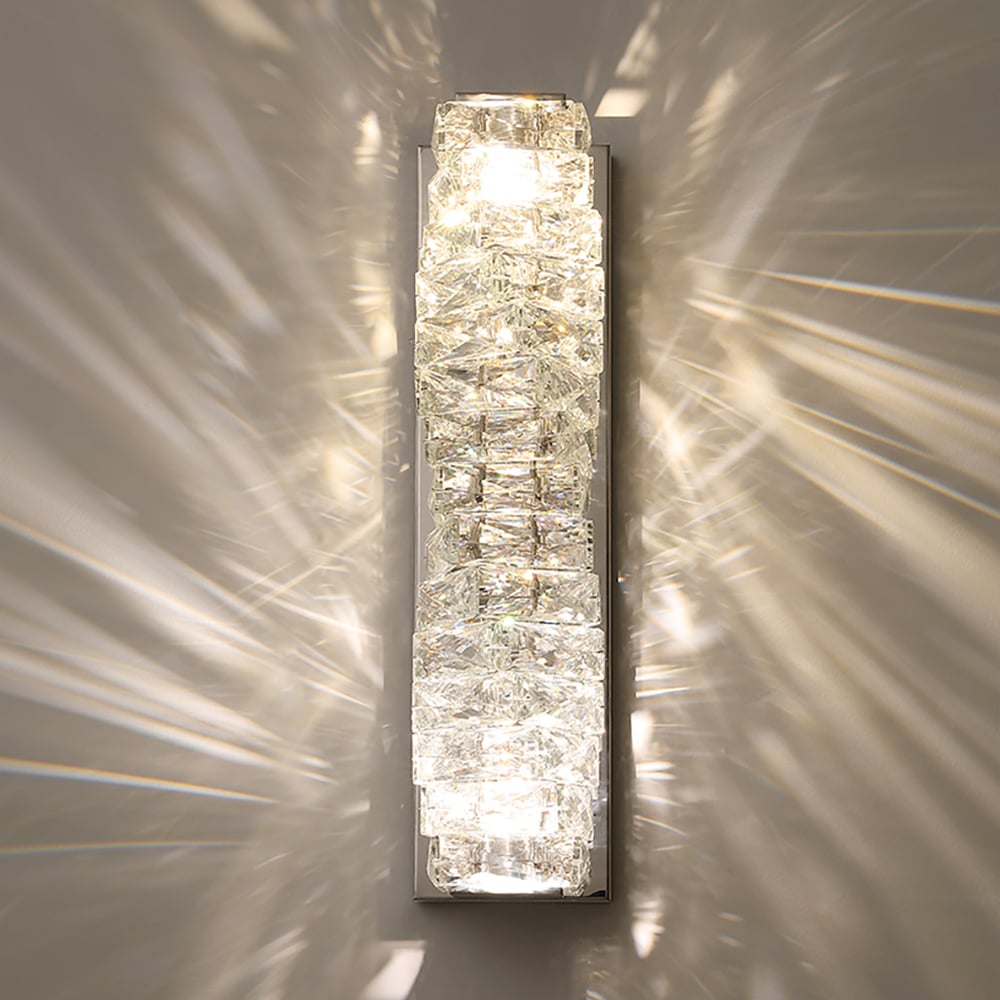 HMR - Modern Chrome Crystal Clear LED Wall Sconces Silver Bedside Wall Lamp with Warm light