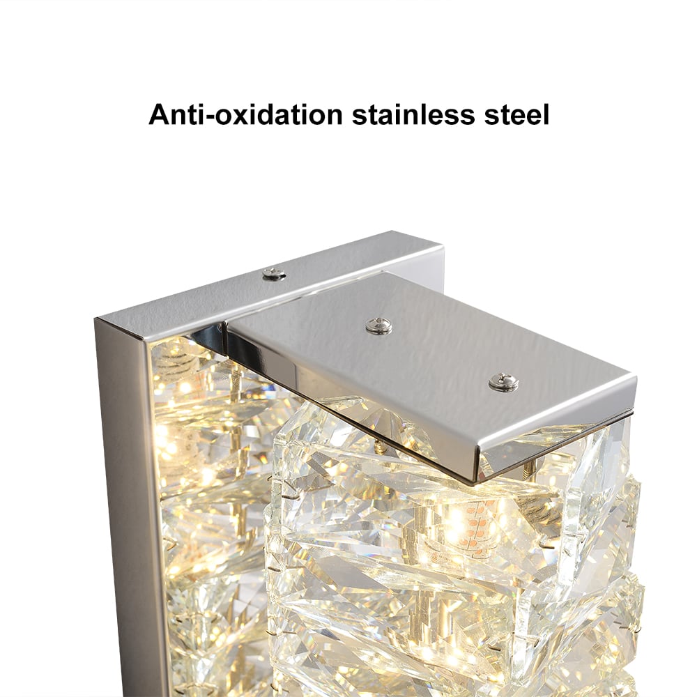 HMR - Modern Chrome Crystal Clear LED Wall Sconces Silver Bedside Wall Lamp with Warm light