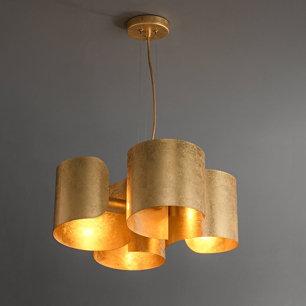 HMR - Glam Gold Chandelier 4-Light Drum Pendant Light Unique Scrolled Shape