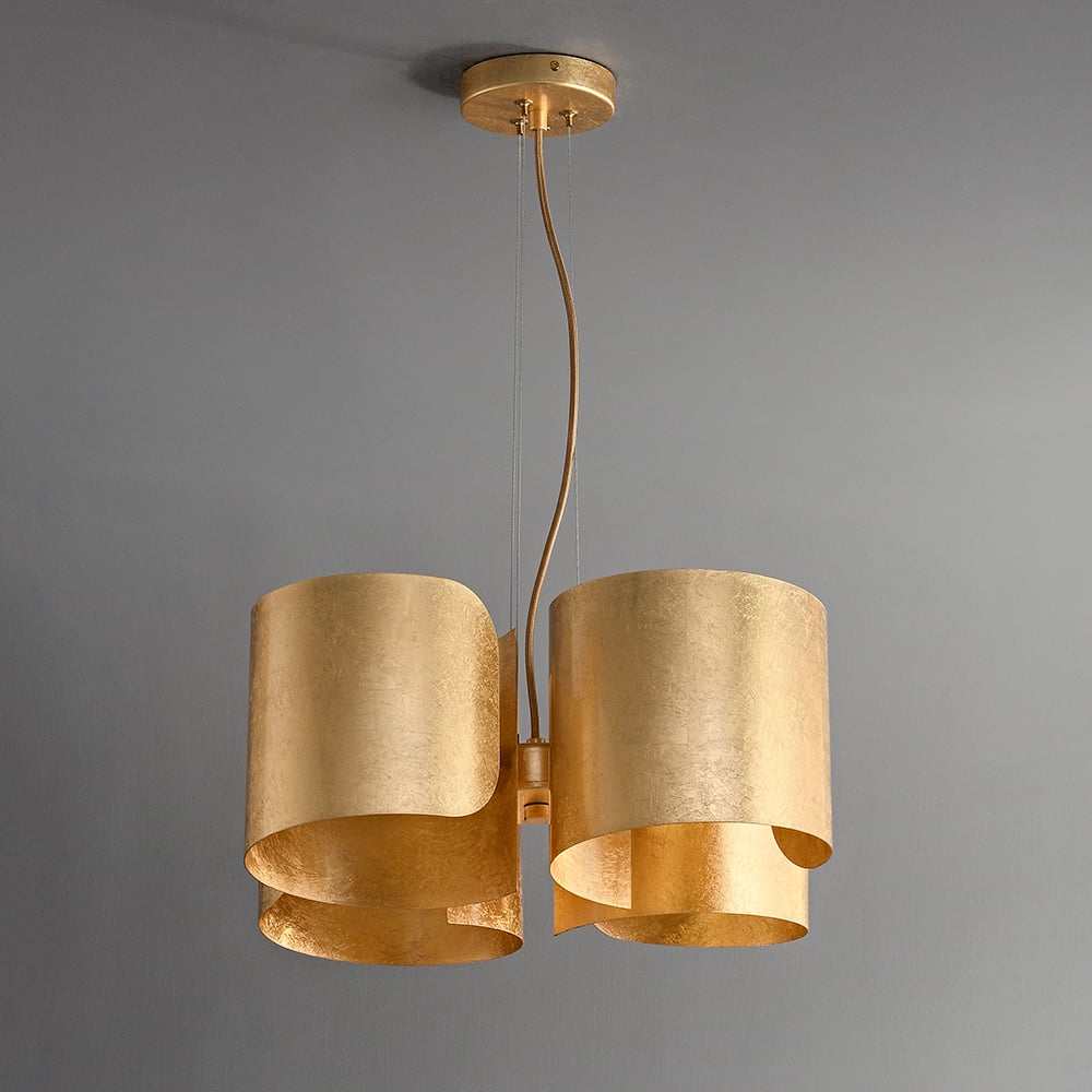 HMR - Glam Gold Chandelier 4-Light Drum Pendant Light Unique Scrolled Shape