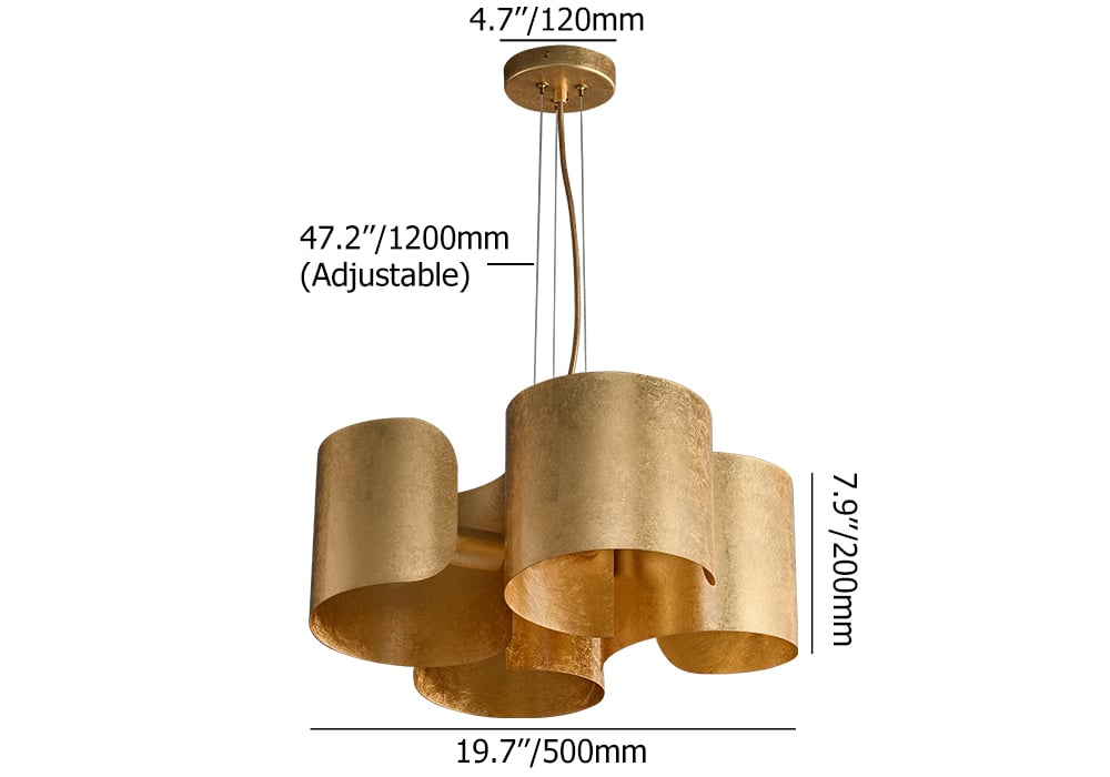 HMR - Glam Gold Chandelier 4-Light Drum Pendant Light Unique Scrolled Shape