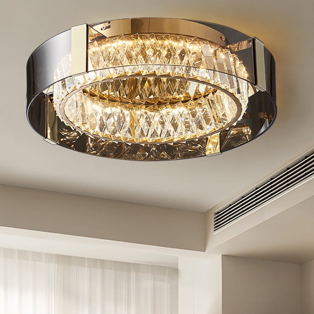 HMR - Crystal Dimmable Ceiling Lights 3 Modes LED Flush Mount Light with Remote Control