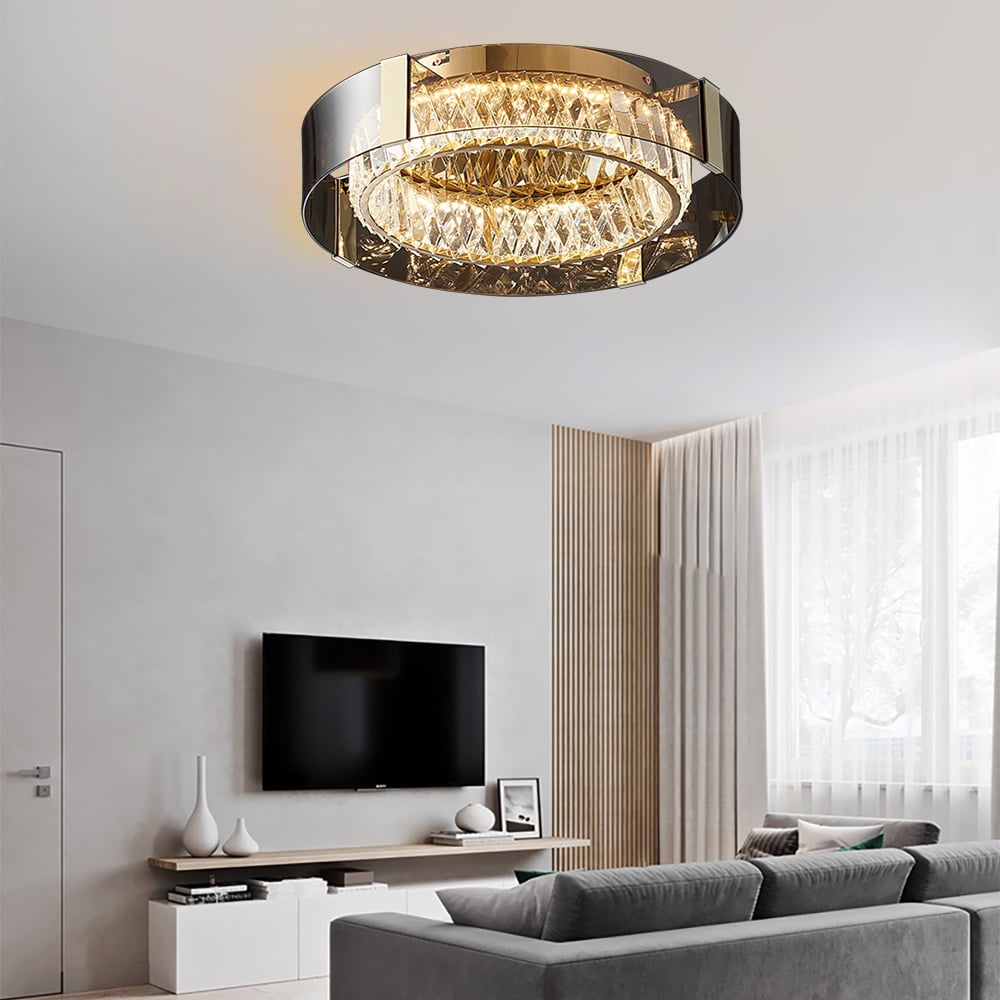 HMR - Crystal Dimmable Ceiling Lights 3 Modes LED Flush Mount Light with Remote Control