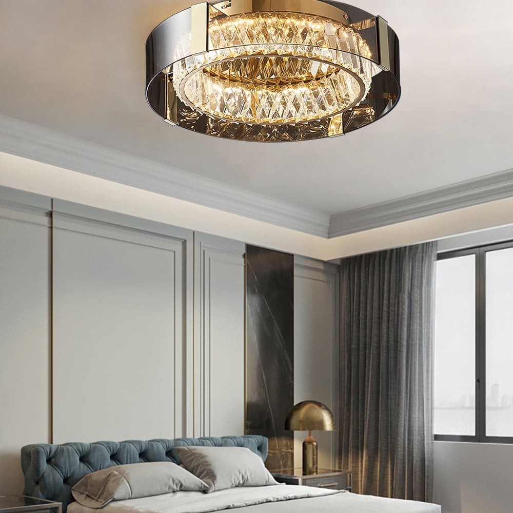 HMR - Crystal Dimmable Ceiling Lights 3 Modes LED Flush Mount Light with Remote Control