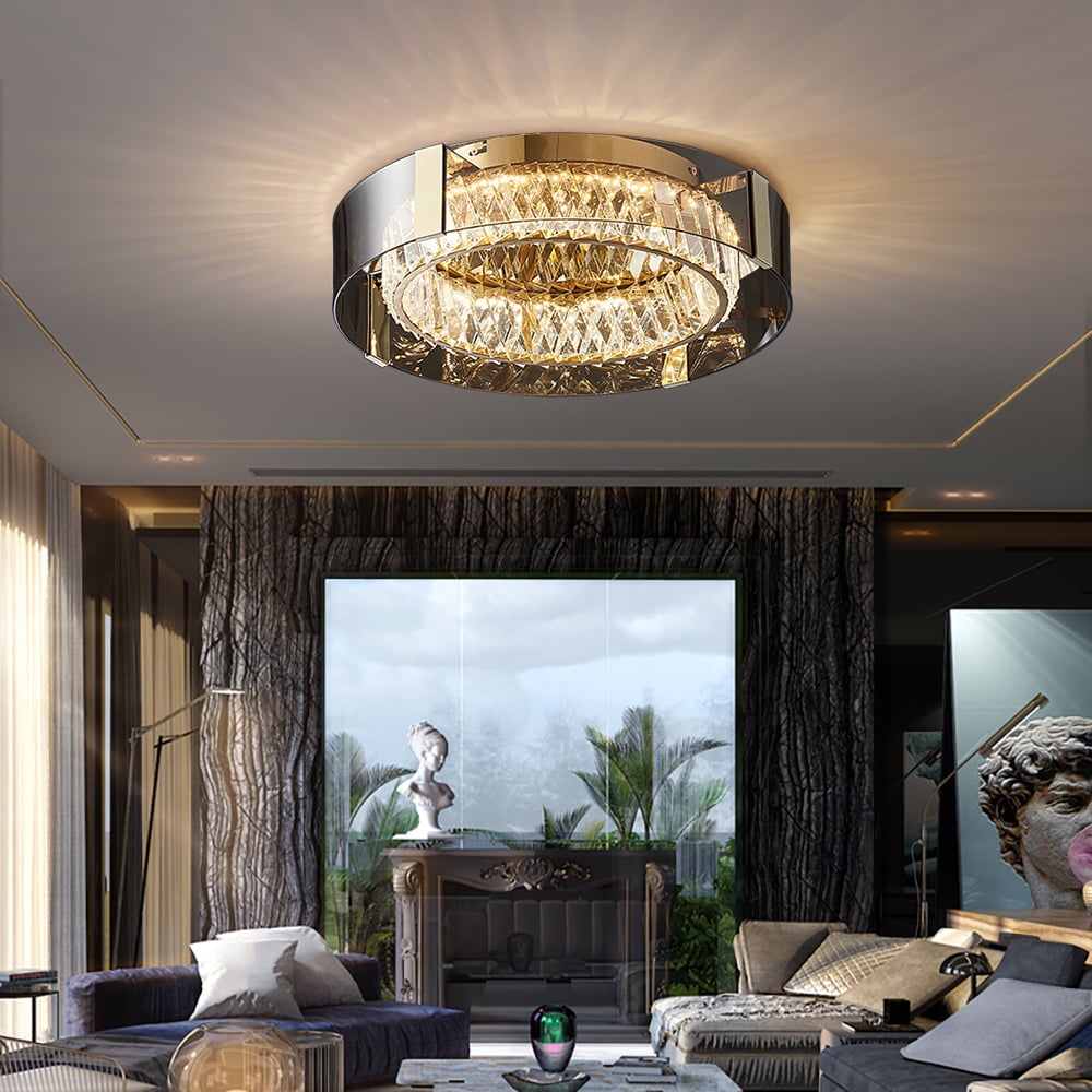 HMR - Crystal Dimmable Ceiling Lights 3 Modes LED Flush Mount Light with Remote Control
