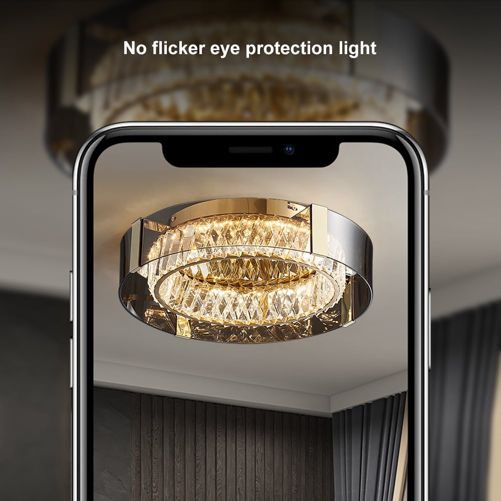 HMR - Crystal Dimmable Ceiling Lights 3 Modes LED Flush Mount Light with Remote Control