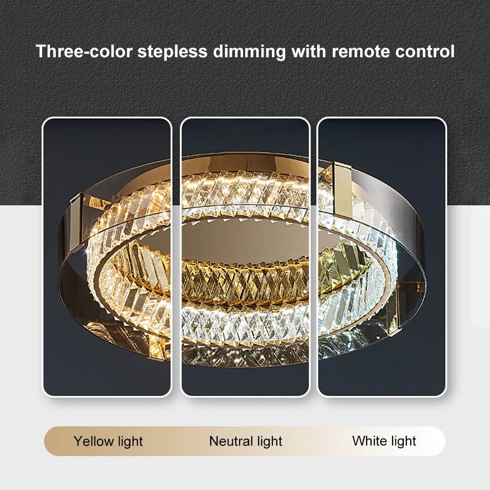 HMR - Crystal Dimmable Ceiling Lights 3 Modes LED Flush Mount Light with Remote Control