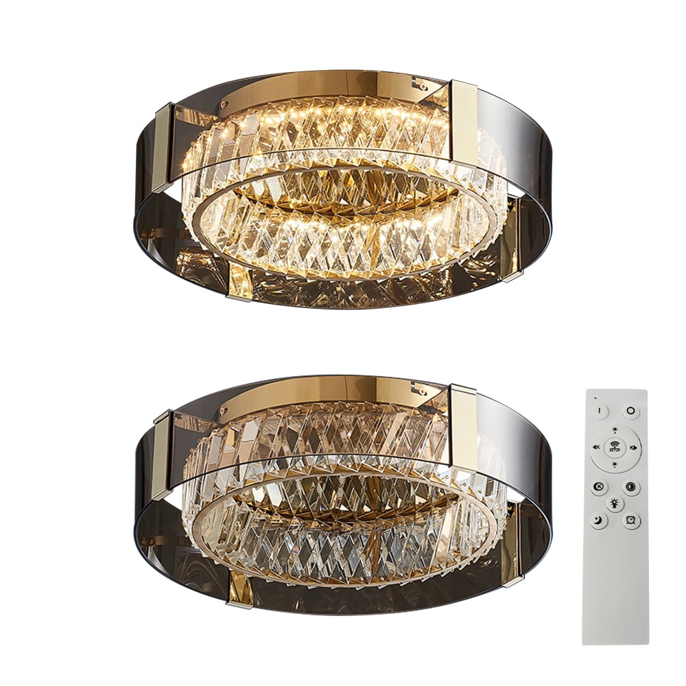 HMR - Crystal Dimmable Ceiling Lights 3 Modes LED Flush Mount Light with Remote Control