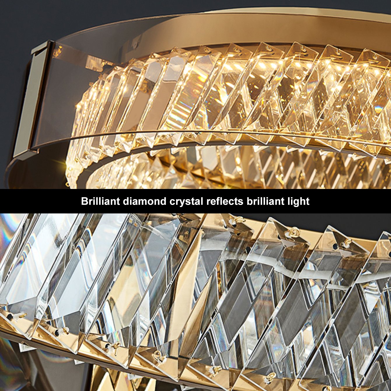 HMR - Crystal Dimmable Ceiling Lights 3 Modes LED Flush Mount Light with Remote Control