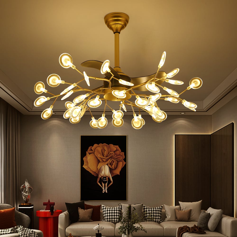 HMR - 37" Firefly Ceiling Fans with 42-Lights 6-Speed Reversible with Remote Control Decor