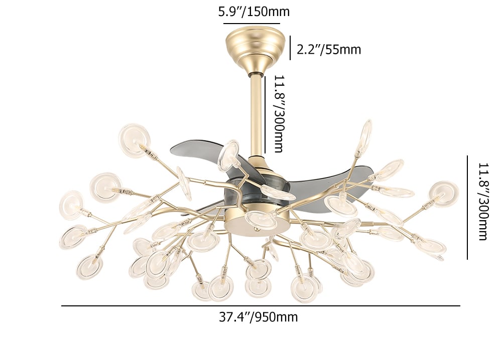 HMR - 37" Firefly Ceiling Fans with 42-Lights 6-Speed Reversible with Remote Control Decor