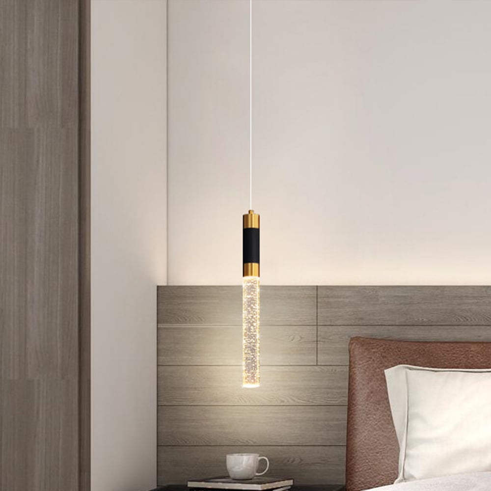 HMR - 1-Light Single Mini Cylinder LED Island Pendant Light in Black & Gold with Acrylic Shade