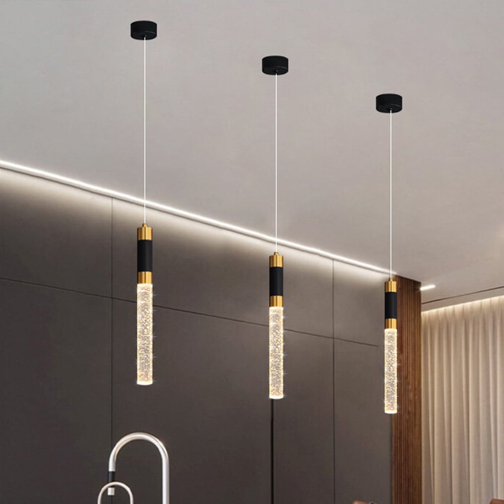HMR - 1-Light Single Mini Cylinder LED Island Pendant Light in Black & Gold with Acrylic Shade