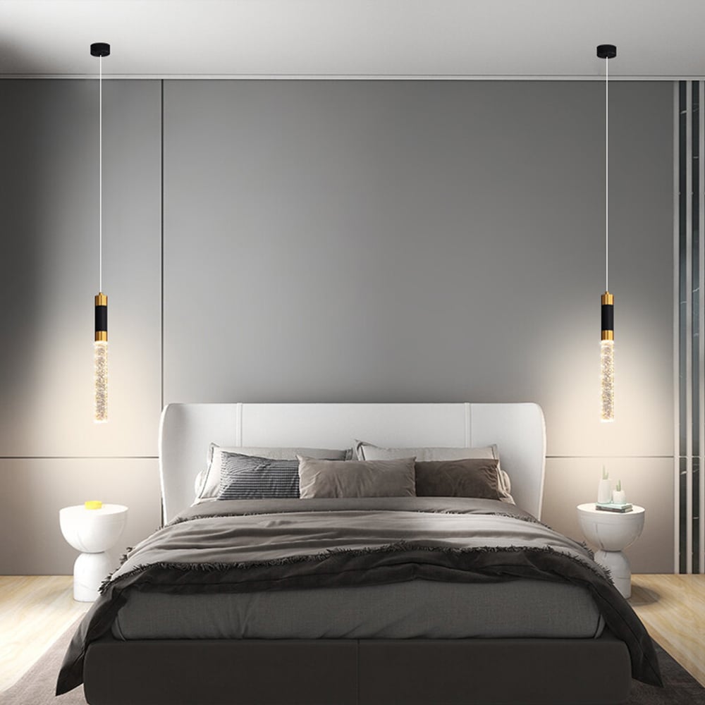 HMR - 1-Light Single Mini Cylinder LED Island Pendant Light in Black & Gold with Acrylic Shade