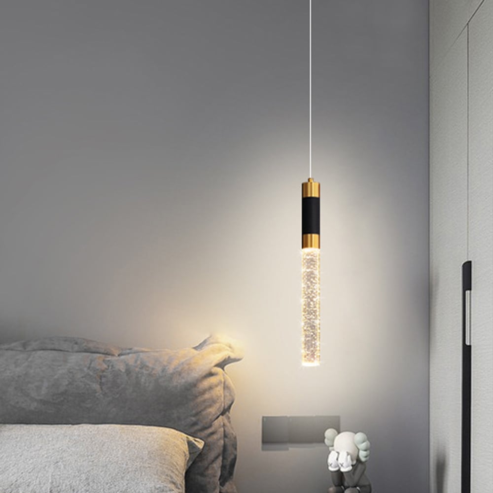 HMR - 1-Light Single Mini Cylinder LED Island Pendant Light in Black & Gold with Acrylic Shade