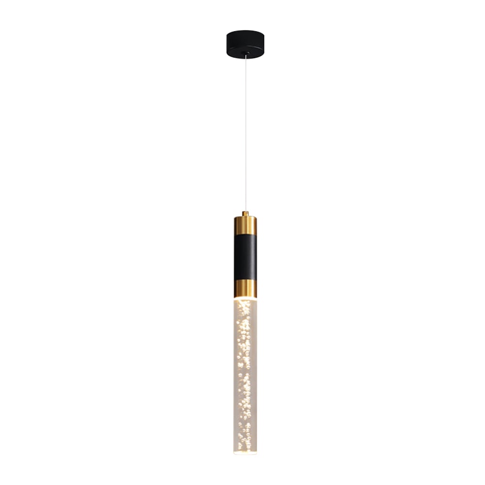 HMR - 1-Light Single Mini Cylinder LED Island Pendant Light in Black & Gold with Acrylic Shade