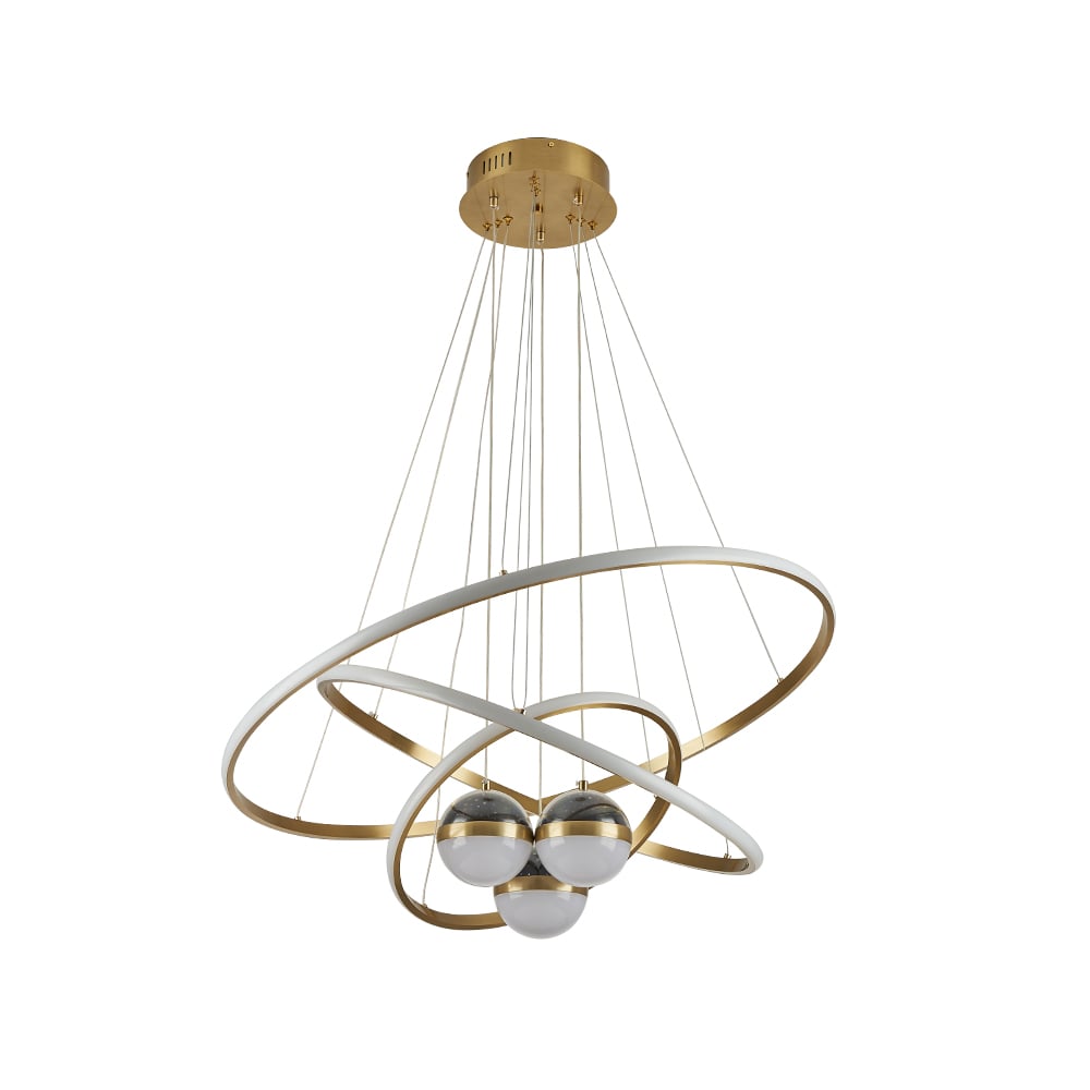 HMR - Modern Gold 3-Light LED Chandelier 3 Color Modes Remote Control Starry Reflection Light