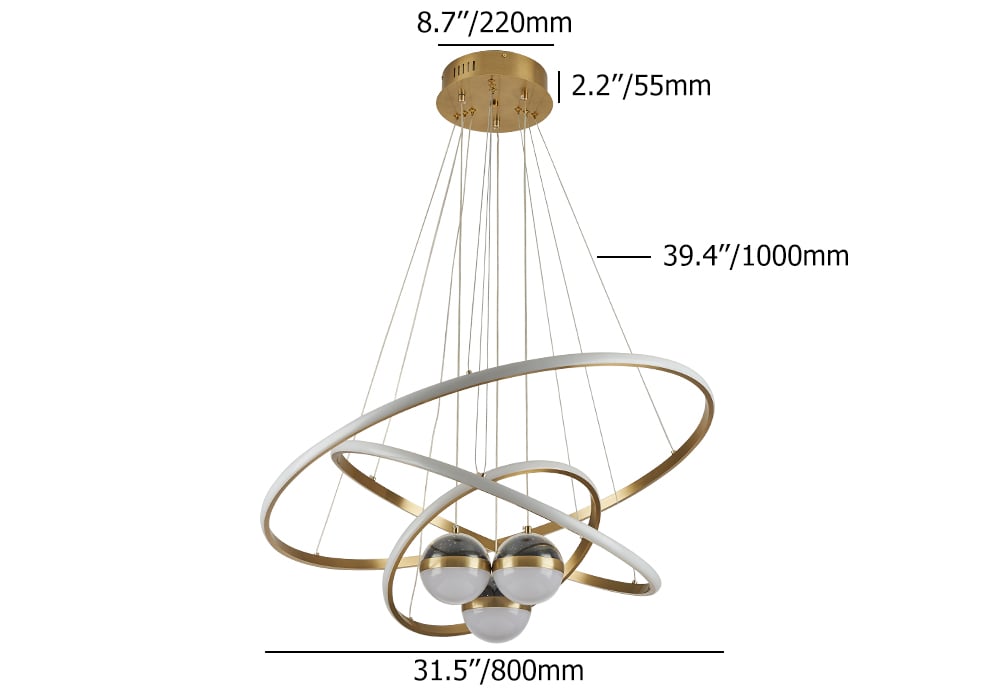 HMR - Modern Gold 3-Light LED Chandelier 3 Color Modes Remote Control Starry Reflection Light