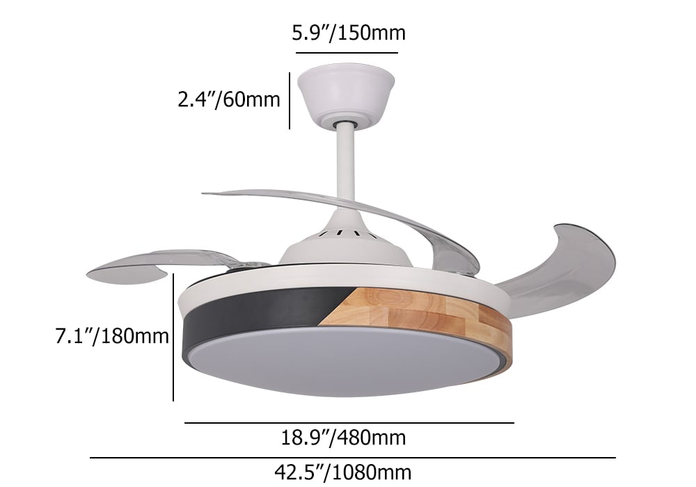 HMR - Nordic 42" LED Ceiling Fans Light 6-Speed Reversible Blades with Remote Control