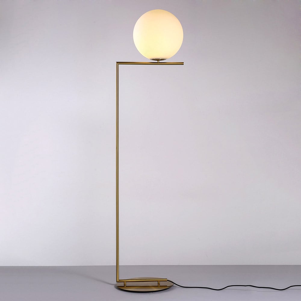 HMR - 63.8" Modern LED Brass 1-Light Floor Lamp White Glass Globe Shade Included