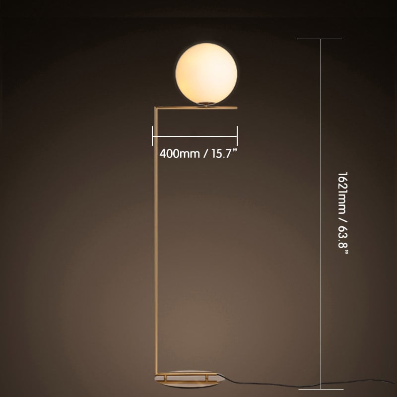 HMR - 63.8" Modern LED Brass 1-Light Floor Lamp White Glass Globe Shade Included