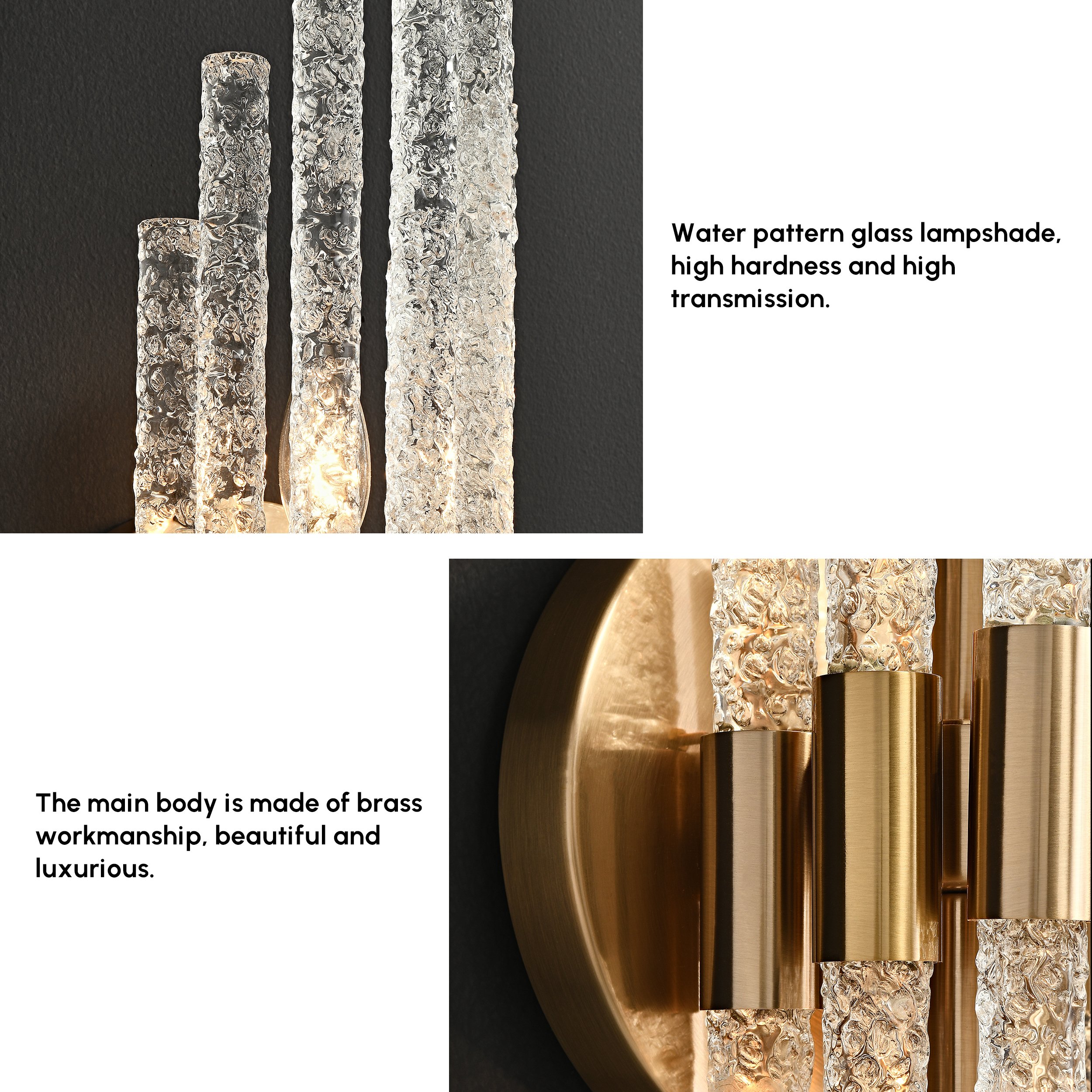 HMR - Morden Minimalist LED Irregular Water Ripple Glass Copper Wall Sconce