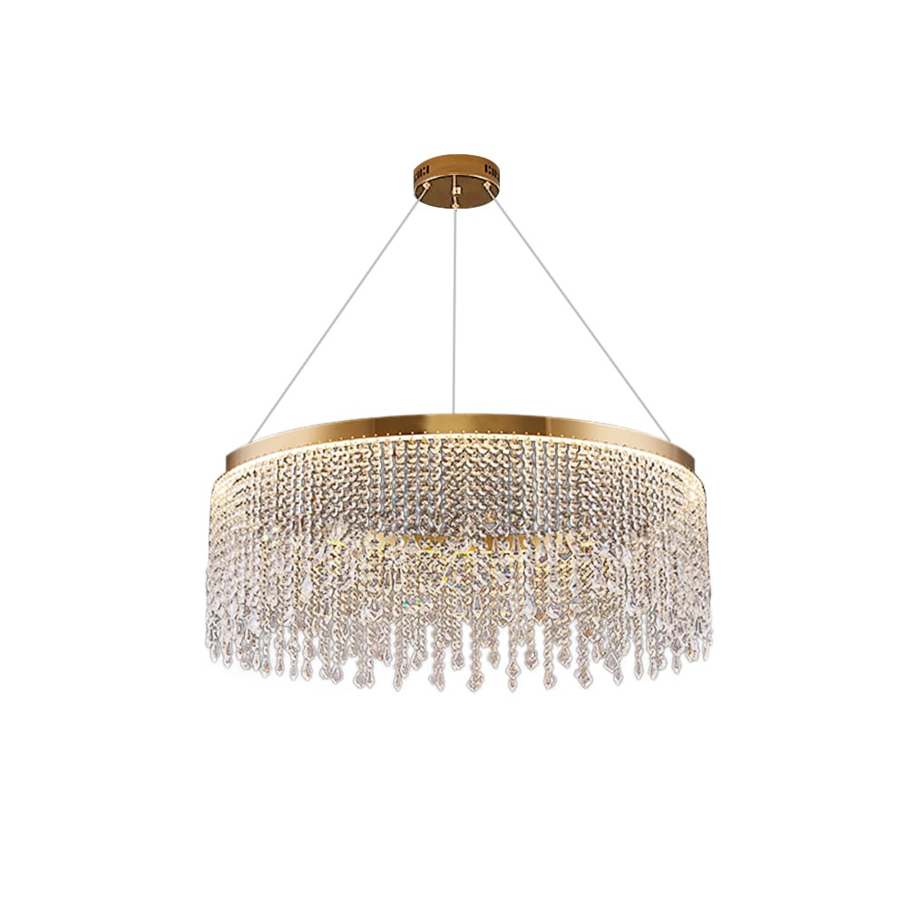 HMR - Luxurious Romantic K9 Crystal Gold Ring Chandelier LED Dimmable Ceiling Lighting