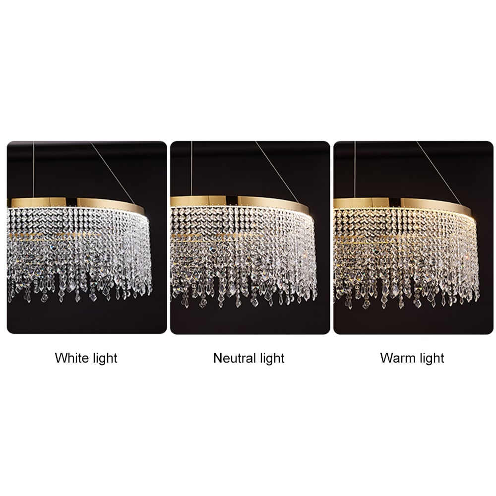 HMR - Luxurious Romantic K9 Crystal Gold Ring Chandelier LED Dimmable Ceiling Lighting