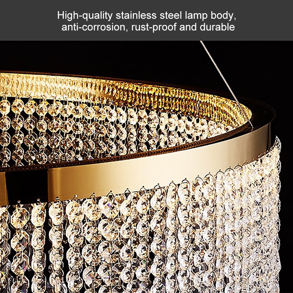 HMR - Luxurious Romantic K9 Crystal Gold Ring Chandelier LED Dimmable Ceiling Lighting