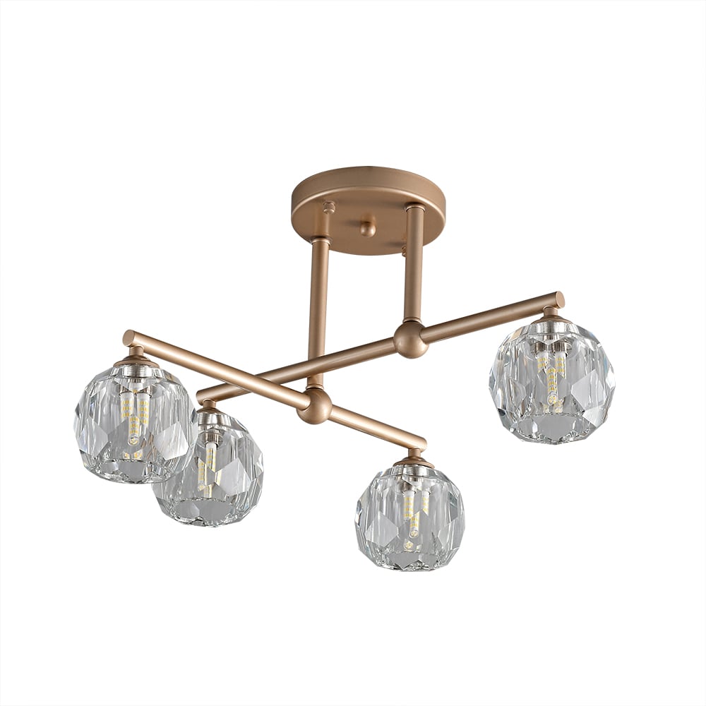HMR - Gold 4-Light Crystal Shade Modern Semi-Flush Mount Chandelier Ceiling Light