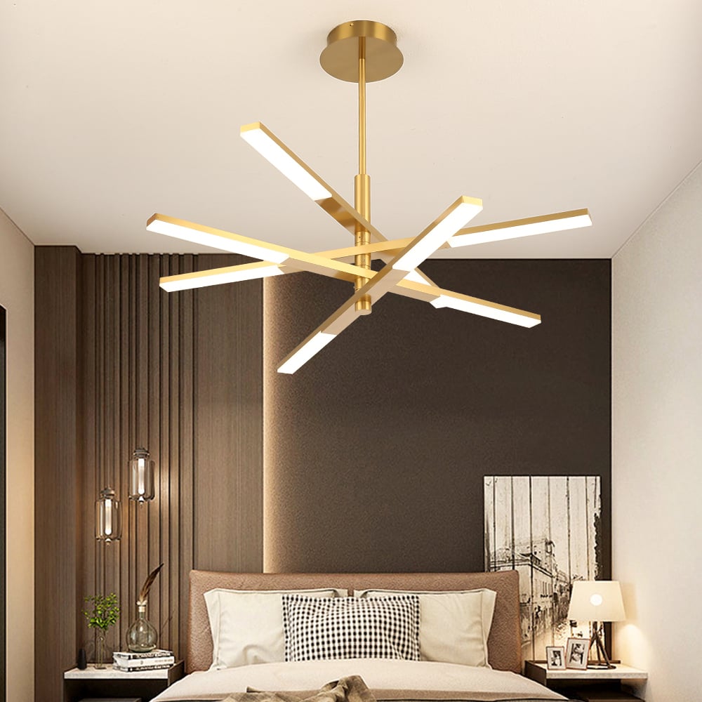 HMR - 8-Light Gold Modern Chandelier Dimmable LED Remote Control Variable Shape Pendant Lights