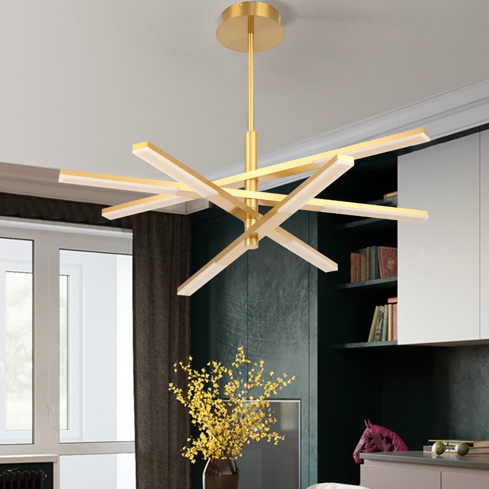 HMR - 8-Light Gold Modern Chandelier Dimmable LED Remote Control Variable Shape Pendant Lights