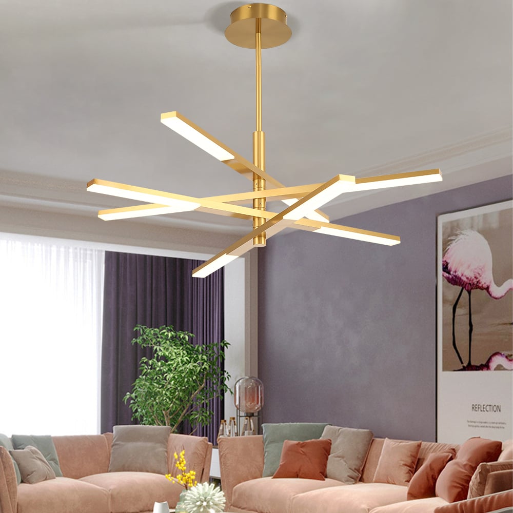 HMR - 8-Light Gold Modern Chandelier Dimmable LED Remote Control Variable Shape Pendant Lights
