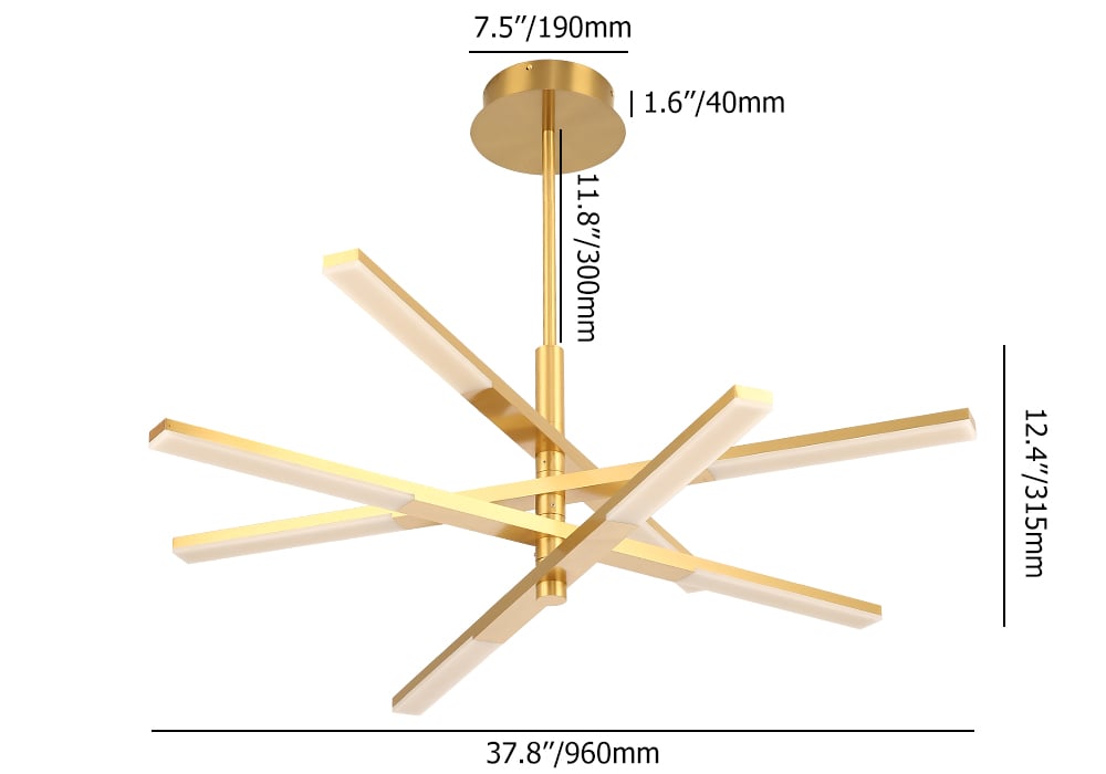 HMR - 8-Light Gold Modern Chandelier Dimmable LED Remote Control Variable Shape Pendant Lights
