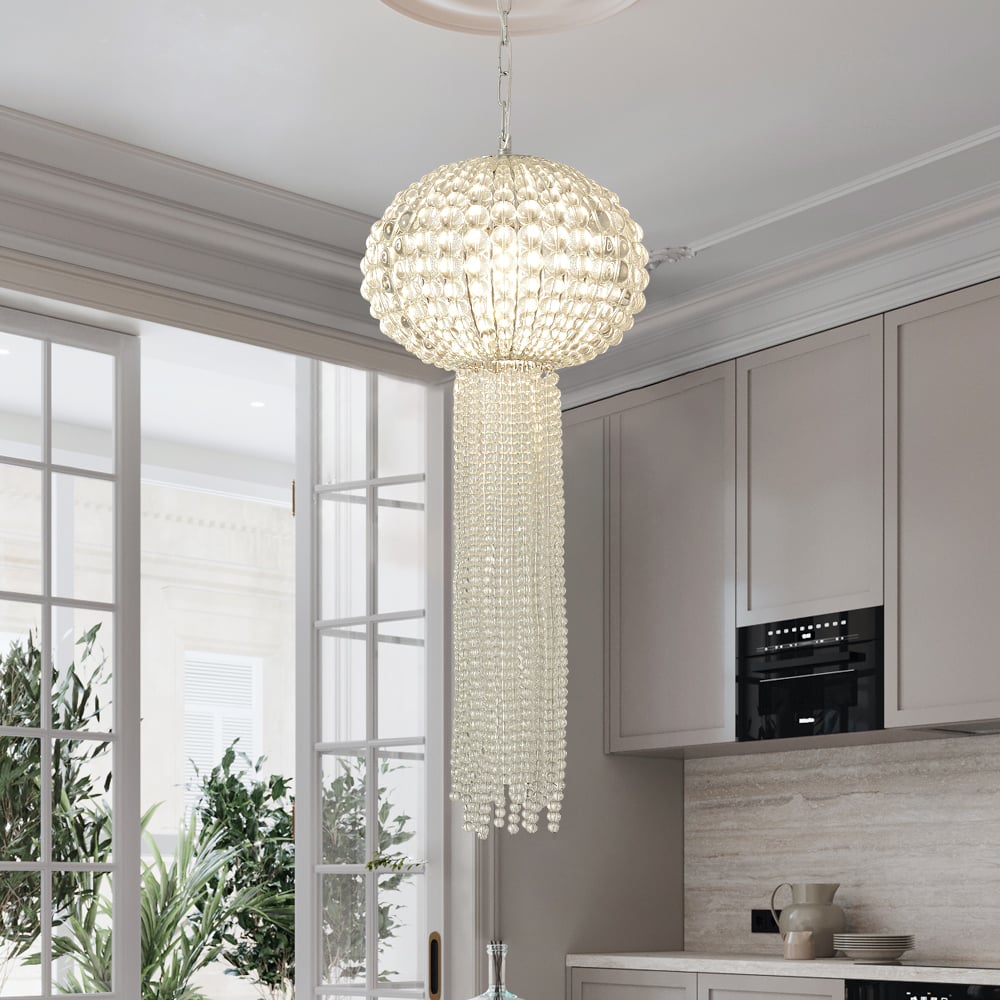 HMR - Glam Chrome Jellyfish Beaded Crystal Chandelier Pendant Light for Foyer Dining Room
