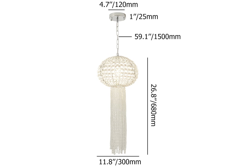 HMR - Glam Chrome Jellyfish Beaded Crystal Chandelier Pendant Light for Foyer Dining Room