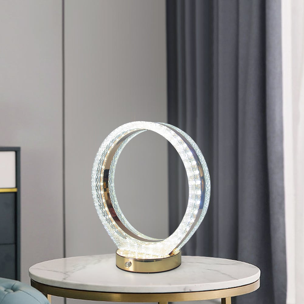 HMR - Circle Crystal Table Lamp Cordless Desk Lamp in Rose Gold with Built-in LED Dimmable