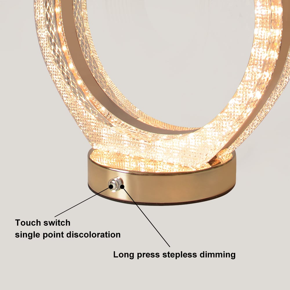HMR - Circle Crystal Table Lamp Cordless Desk Lamp in Rose Gold with Built-in LED Dimmable