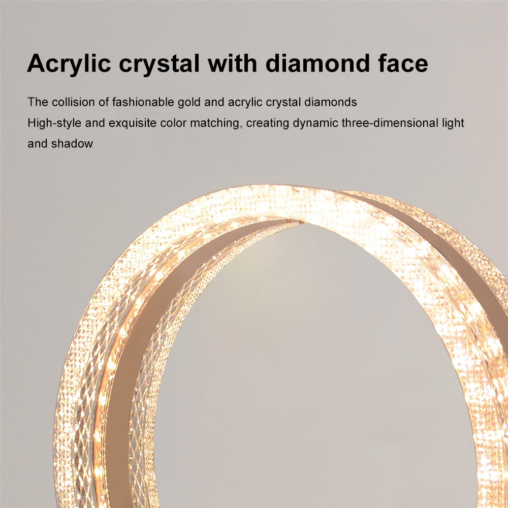 HMR - Circle Crystal Table Lamp Cordless Desk Lamp in Rose Gold with Built-in LED Dimmable