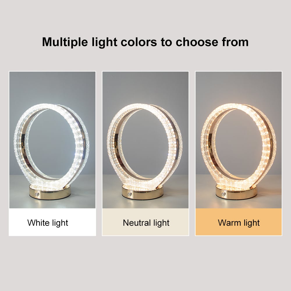 HMR - Circle Crystal Table Lamp Cordless Desk Lamp in Rose Gold with Built-in LED Dimmable