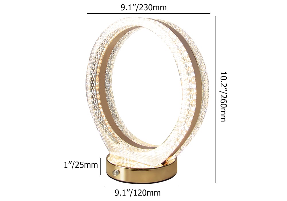 HMR - Circle Crystal Table Lamp Cordless Desk Lamp in Rose Gold with Built-in LED Dimmable