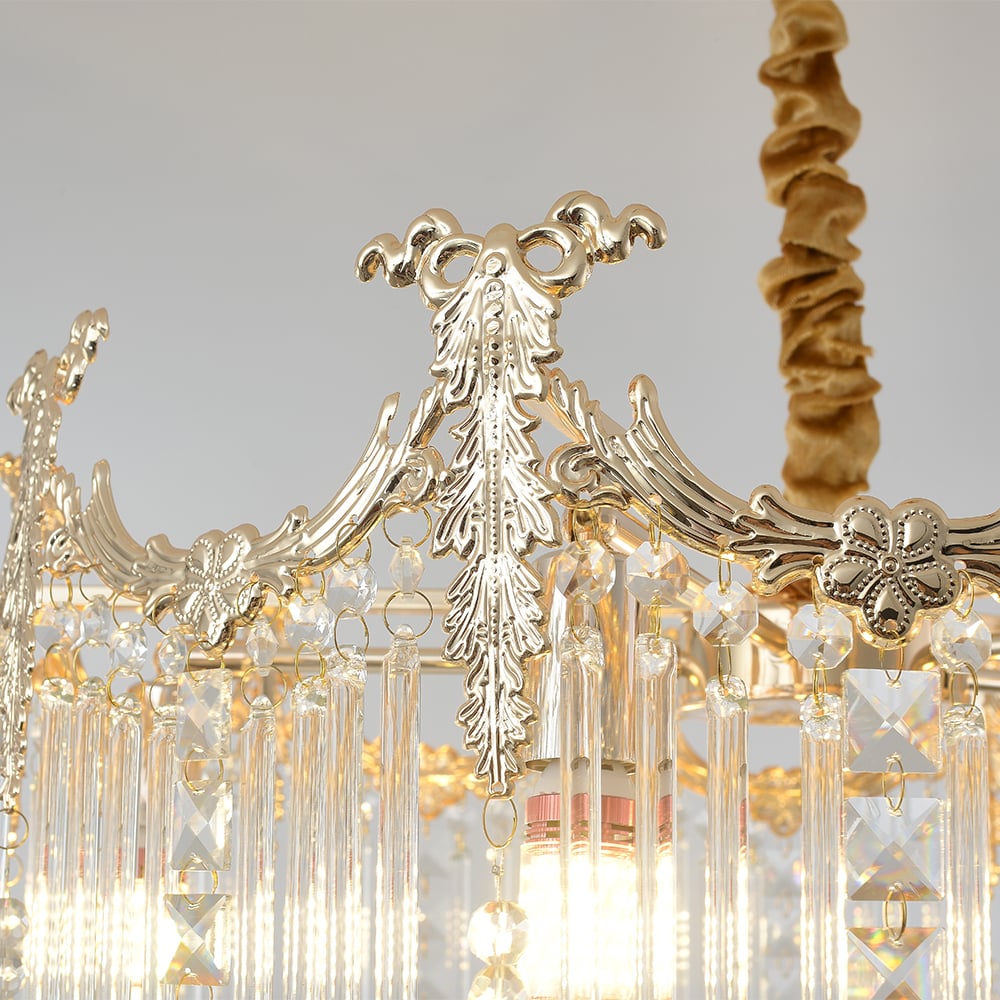 HMR - Glam 7-Light Crystal Tiered Beaded Chandelier Pendant Light in Gold for Living Room
