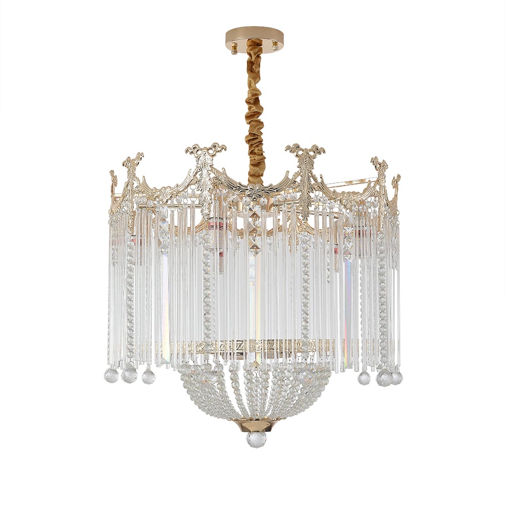 HMR - Glam 7-Light Crystal Tiered Beaded Chandelier Pendant Light in Gold for Living Room